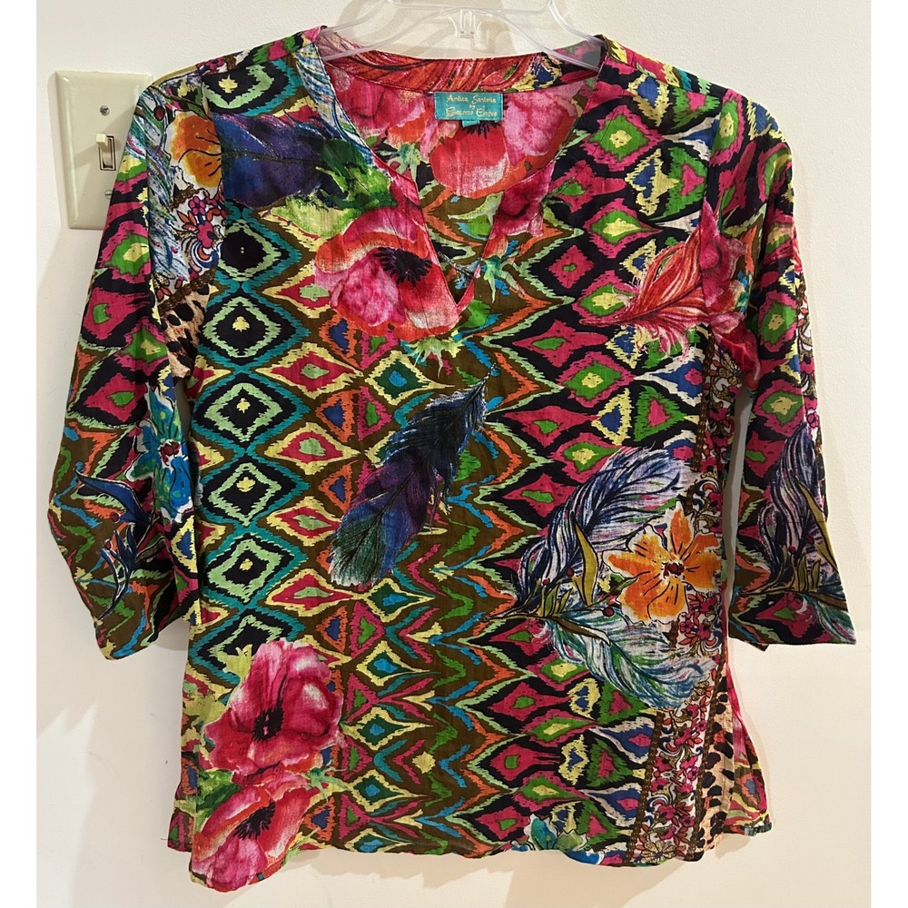 Antica Sartoria by Giacomo Cinque Top Women M Multicolor Floral Ikat Feather